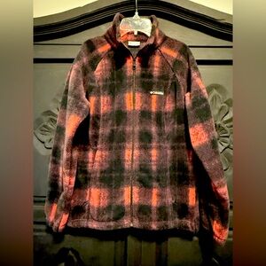 Columbia Women's Black and Red Plaid Fleece Jacket Size Medium